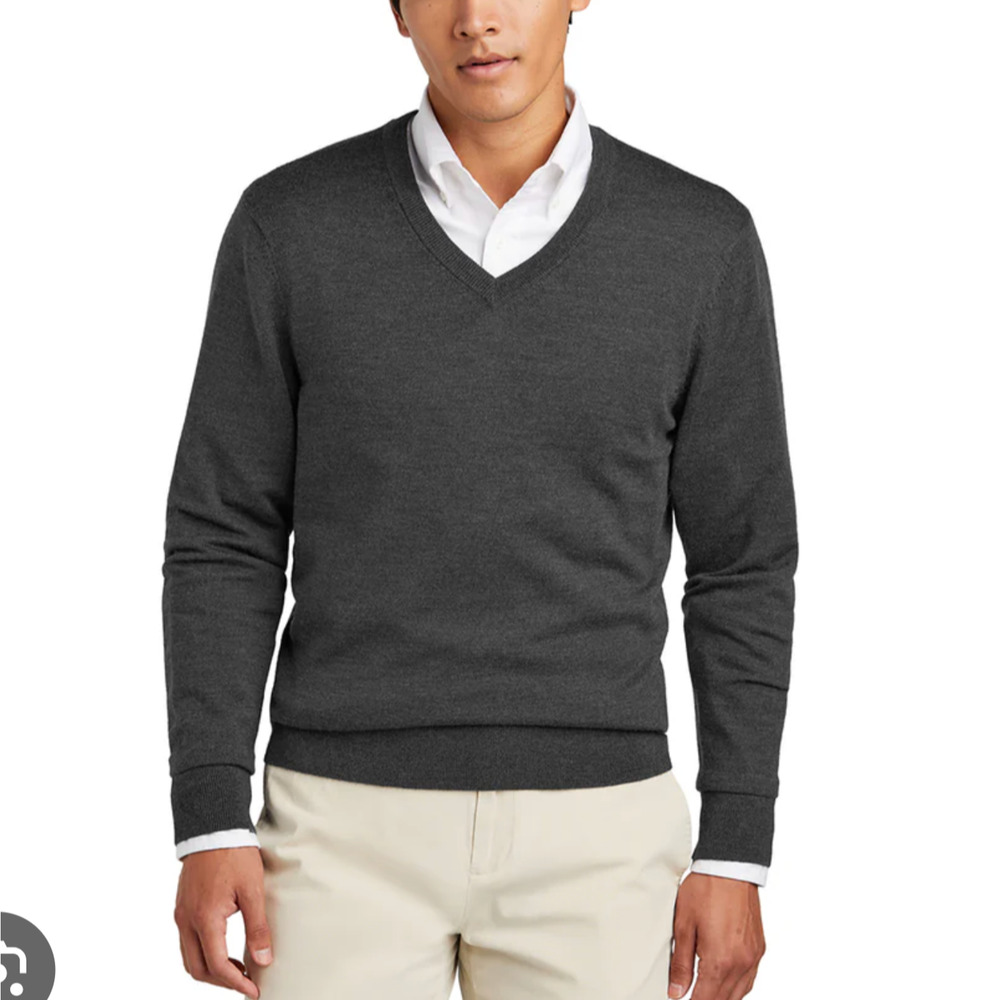 Brooks Brothers Cashmere Charcoal Grey Pullover V-Neckline Long Sleeve Sweater L